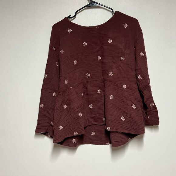 Madewell Embroidered Lightspun Peplum Open-Back Top Vintage Mulberry Sz M - Picture 5 of 7